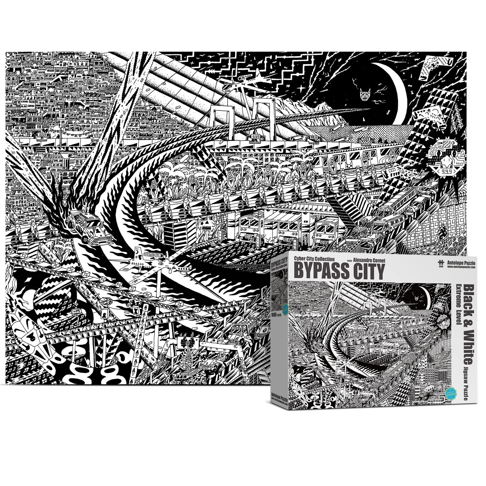 1000 Piece Jigsaw Puzzle for Adults - Cyber City Black & White Metropolitan Puzzle | High Resolution Matte Finish | Challenging Hell Difficulty | Dust-Free Smooth Edges | Perfect for Family Game Night & Stress Relief