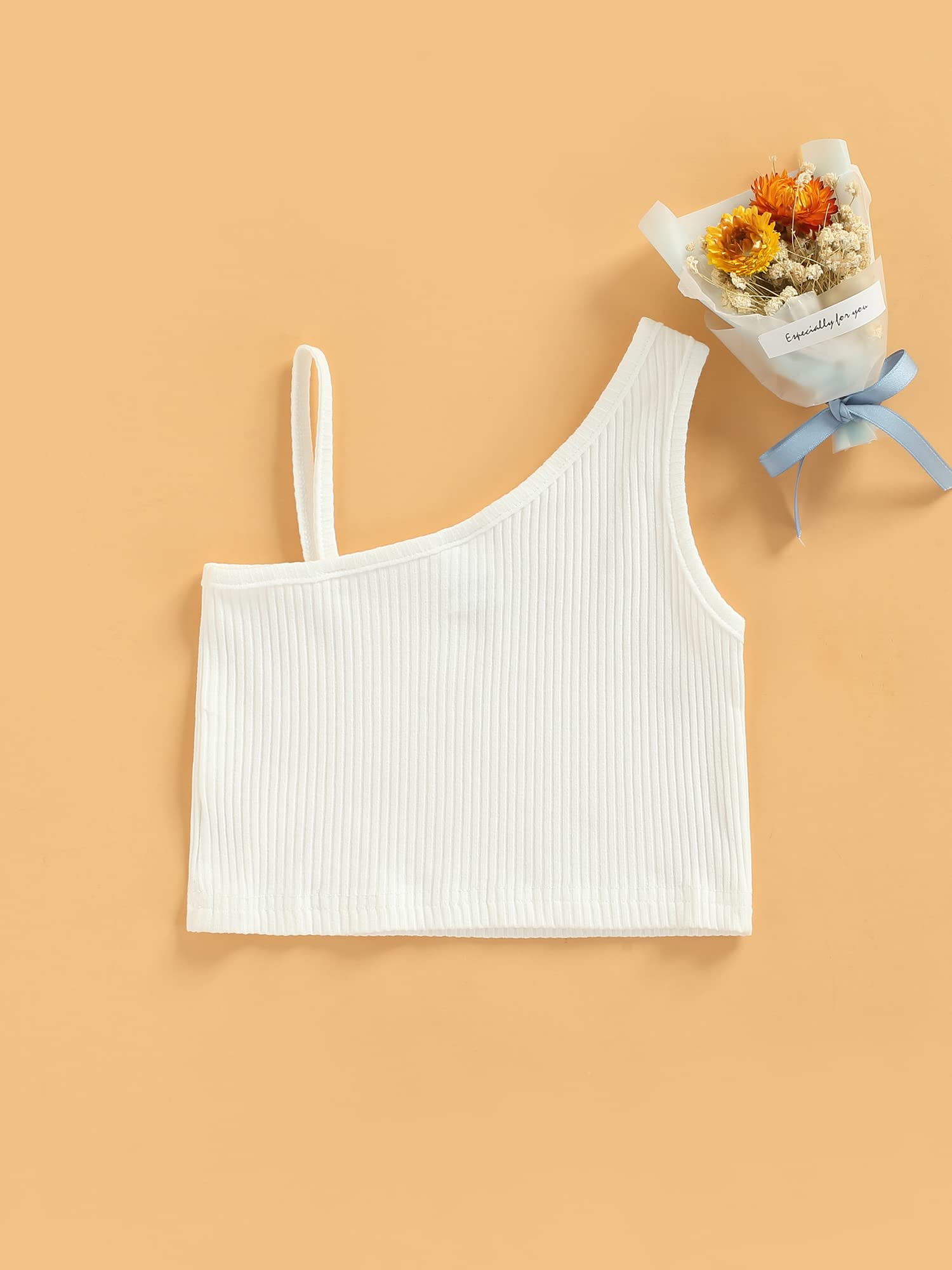 Toddler Baby Girls Crop Top One Shoulder Sleeveless Knit Short T-Shirt - Summer Casual Outfit for Playdates, Beach & Family Photos