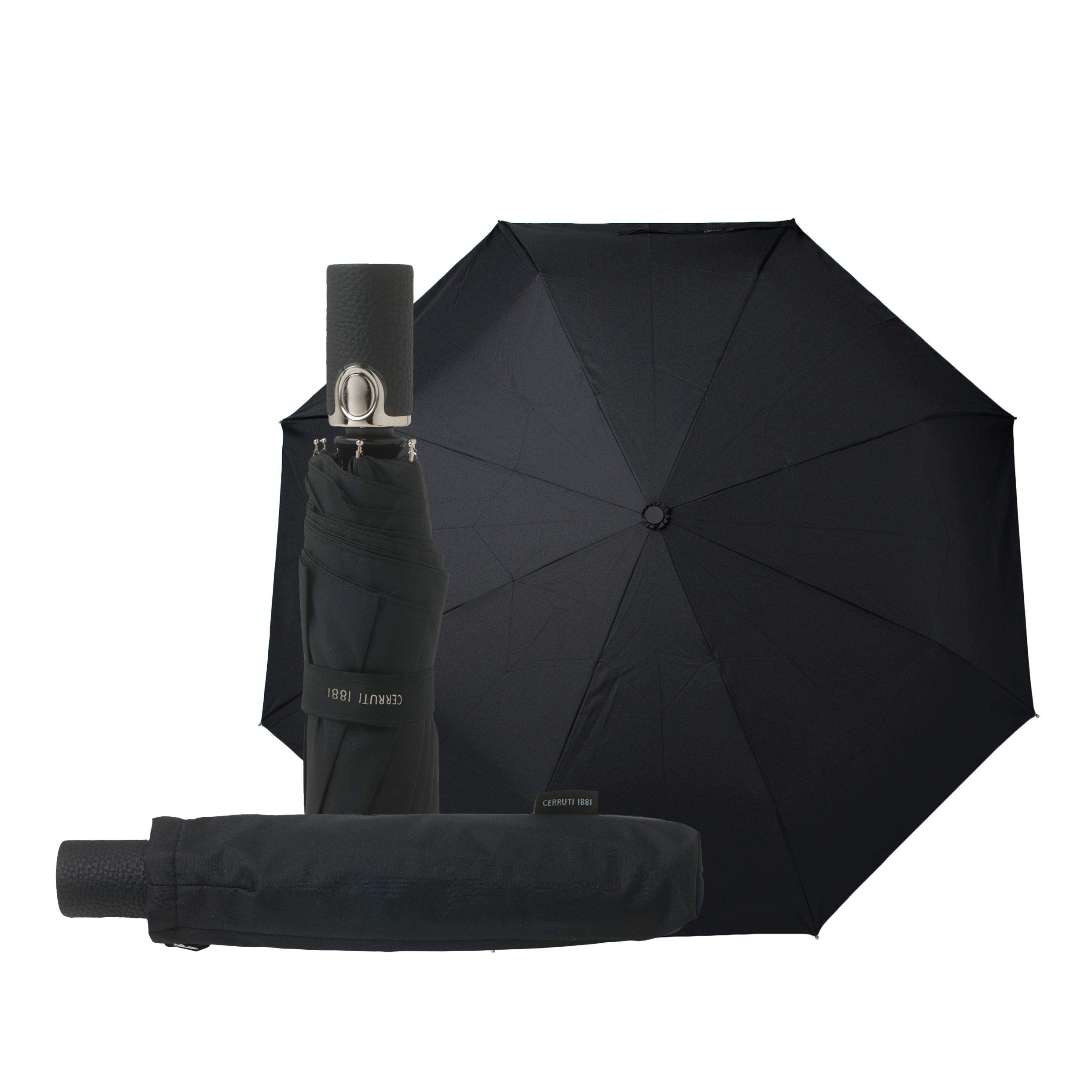 Cerruti 1881 Hamilton Black Compact Automatic Open Close Umbrella with Cover - Stylish Rain Protection for Business Commute & Outdoor Events