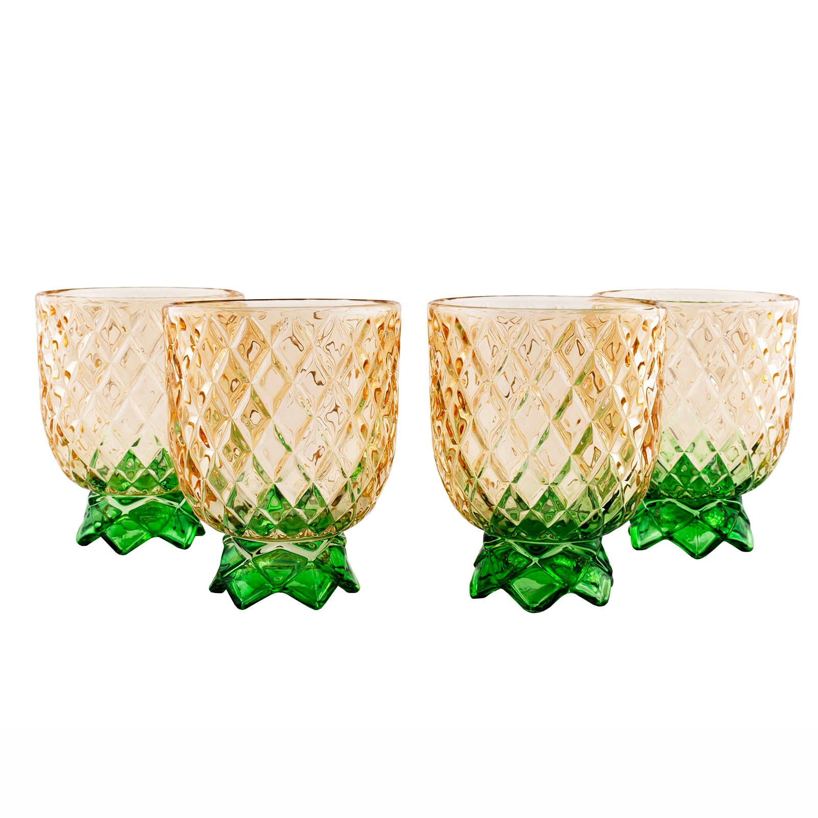 BarConic® Diamond Pattern Stackable Pineapple Glasses - Set of 4, Shatterproof Cocktail Cups for Summer Drinks, Pool Parties & Tropical Themed Events
