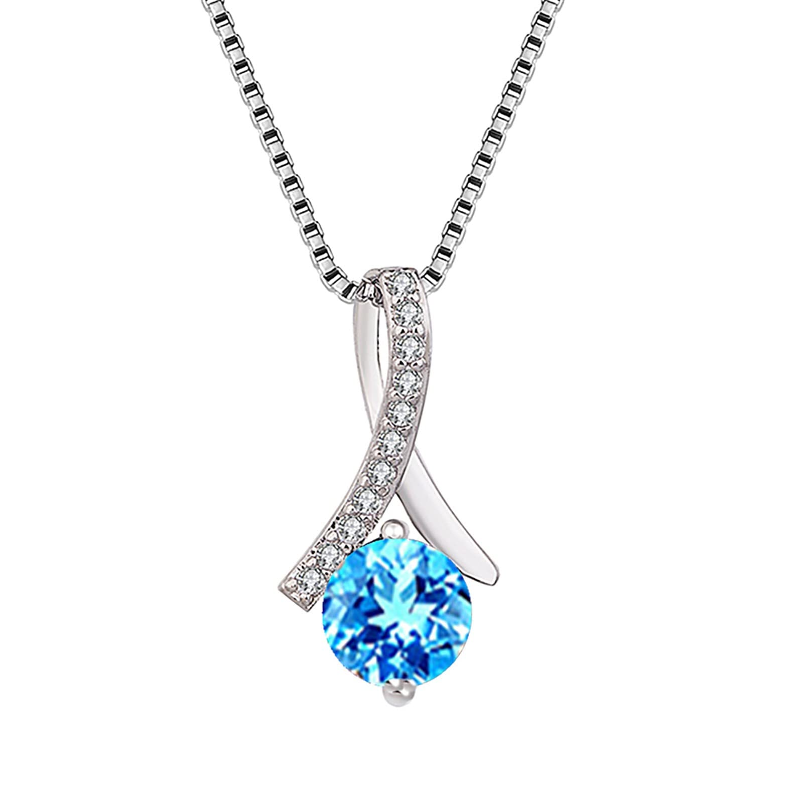 Diamond Heart Pendant Necklace for Women - 18K Gold Plated Copper Herringbone Chain with Zircon Micro-Inlay Jewelry | Elegant Gift for Anniversary, Valentine's Day & Special Occasions (Blue, One Size)