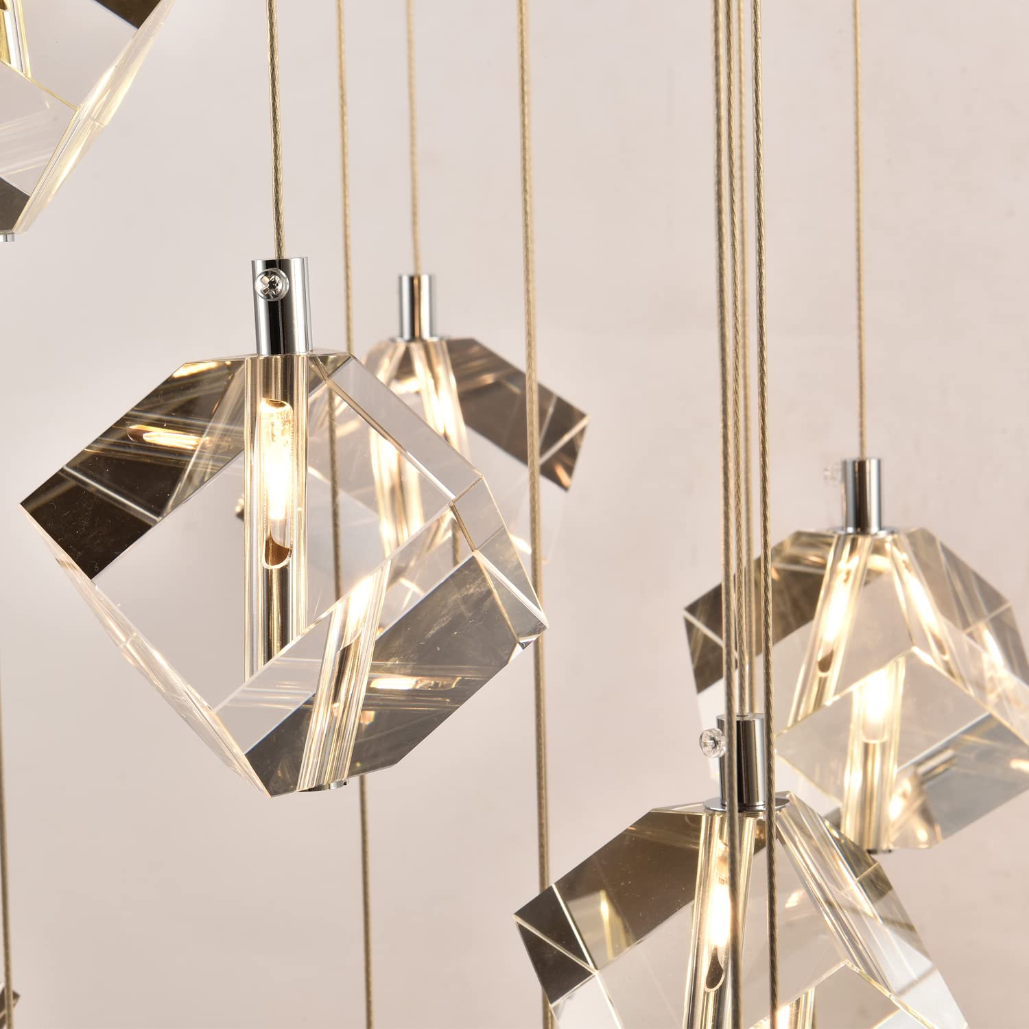 Modern Chrome Raindrop Pendant Light Fixture - 14-Light Round Crystal Chandelier for High Ceilings - Elegant Dining Room, Living Room, Staircase & Hotel Lighting Decor