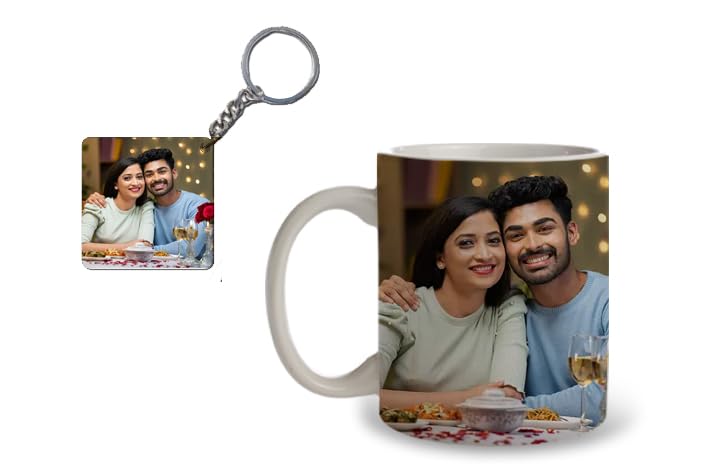 Personalized Photo Mug - Custom White Ceramic Cup with Picture | 350ml Gift for Birthday, Anniversary, Valentine's Day | Free Keychain Included | Perfect for Coffee, Tea & Office Use