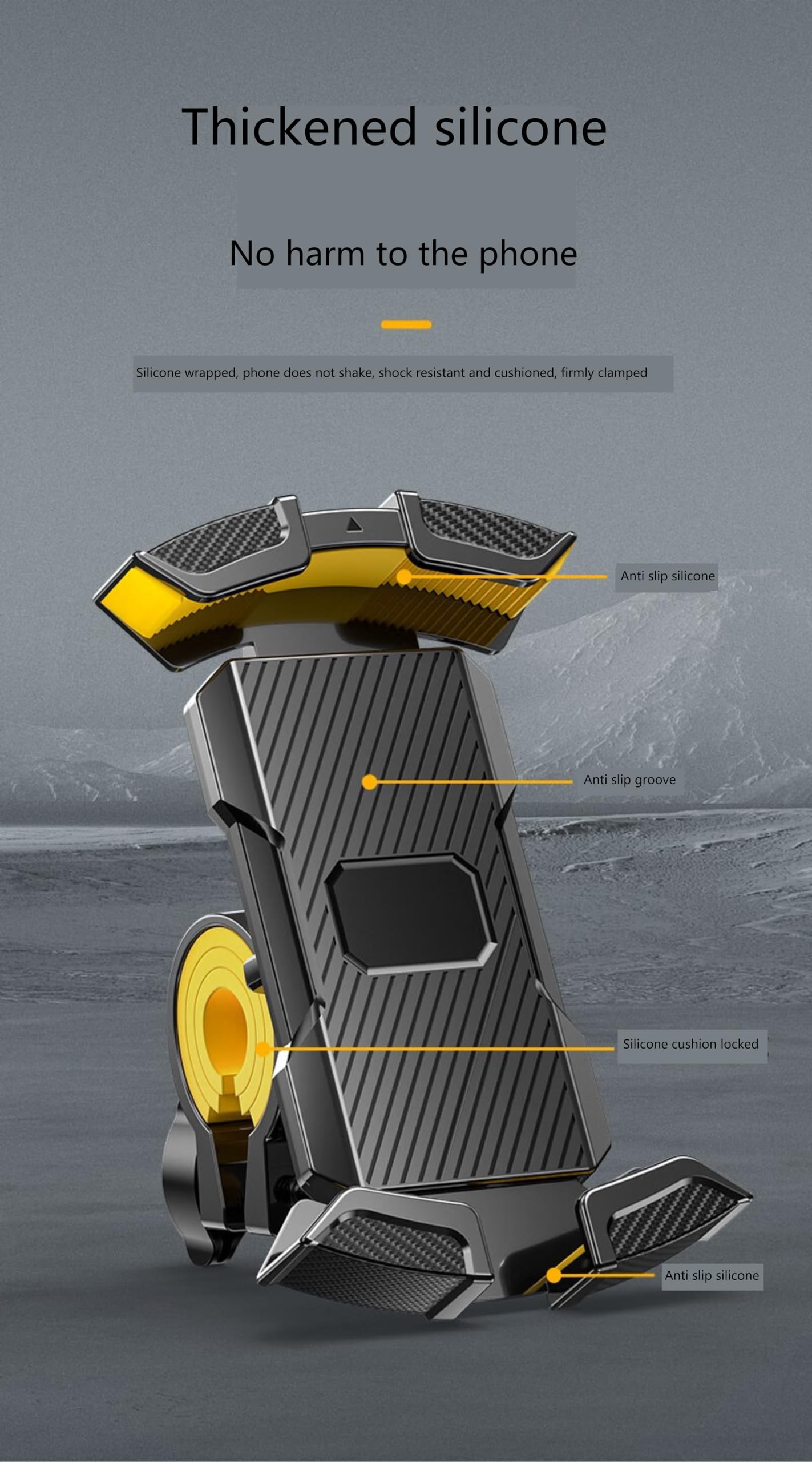 **Adjustable Bike Phone Holder for Handlebar - Universal Bicycle Phone Mount with Soft Cushion & Metal Clip - Compatible with iPhone, Samsung & More - Ideal for Cycling, Commuting & Outdoor Adventures (Yellow)**