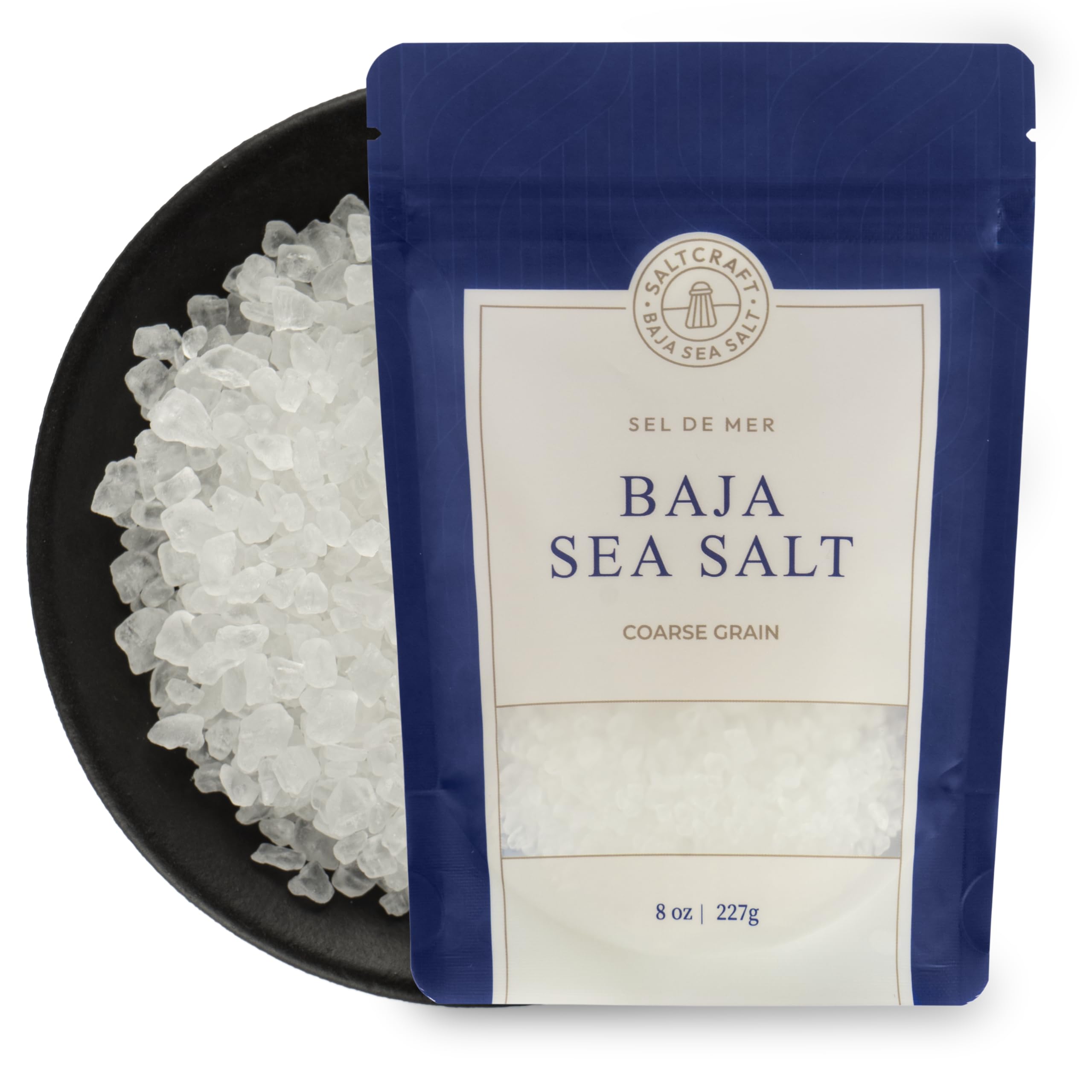 Baja Sea Salt Coarse Grain - Low Sodium 30%, Kosher Certified, Non-GMO Mineral Salt - Perfect for Grinders & Cooking - 8 Ounce - Ideal for Seasoning, Baking & Gourmet Dishes