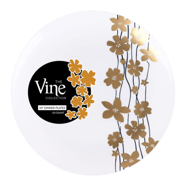 Elegant Black and Gold Round Plastic Plates - 10 Inch Disposable Party Dinnerware for Weddings, Birthdays, and Special Events - Durable and Stylish for Indoor/Outdoor Use