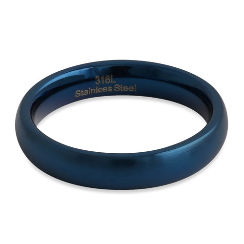 4mm Blue Brushed Stainless Steel Wedding Band Ring for Men & Women - Durable Comfort Fit Ring for Engagement, Anniversary, and Everyday Wear