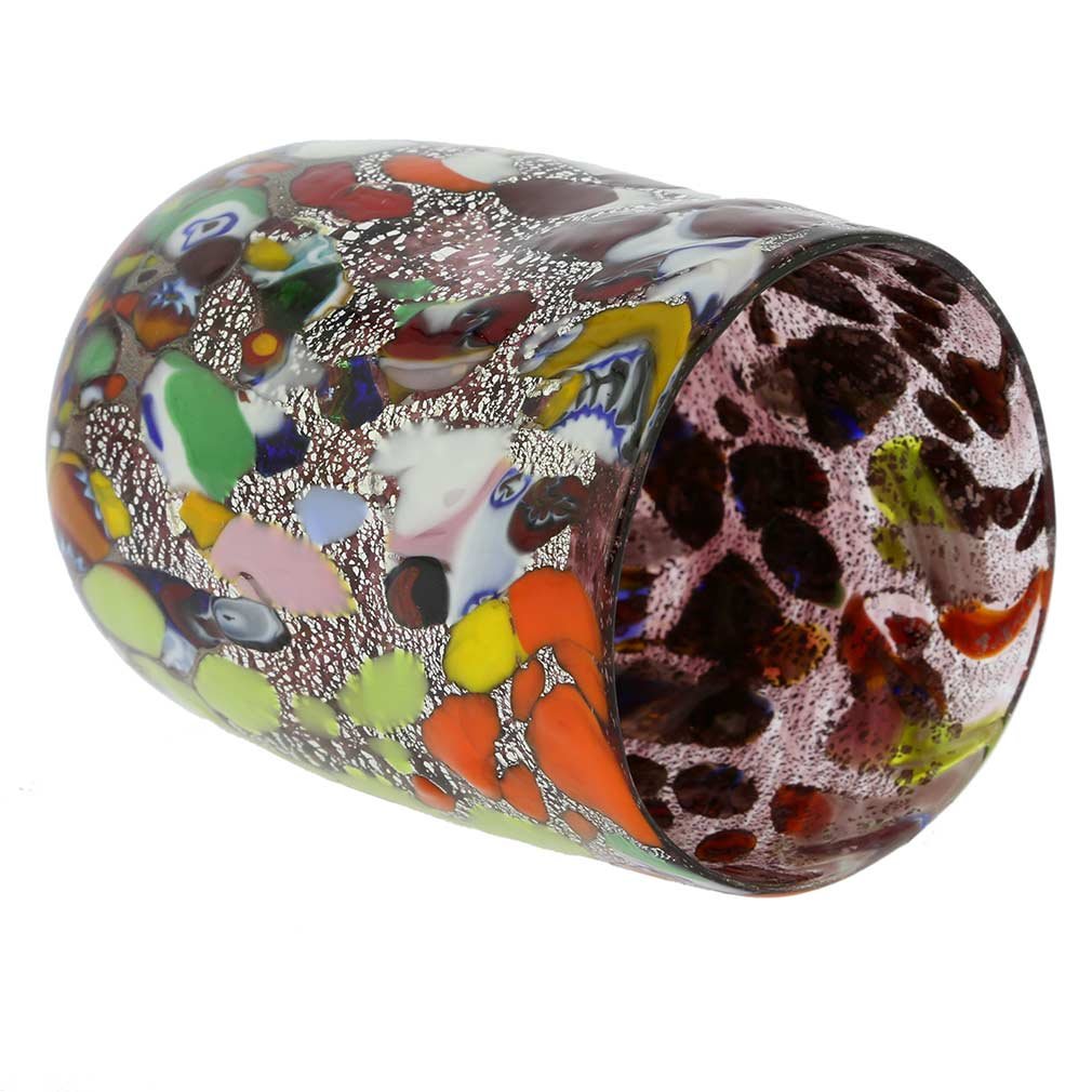 Venetian Murano Glass Drinking Cup - Handcrafted Silver Foil Millefiori Wine Glass for Elegant Dinner Parties & Home Decor
