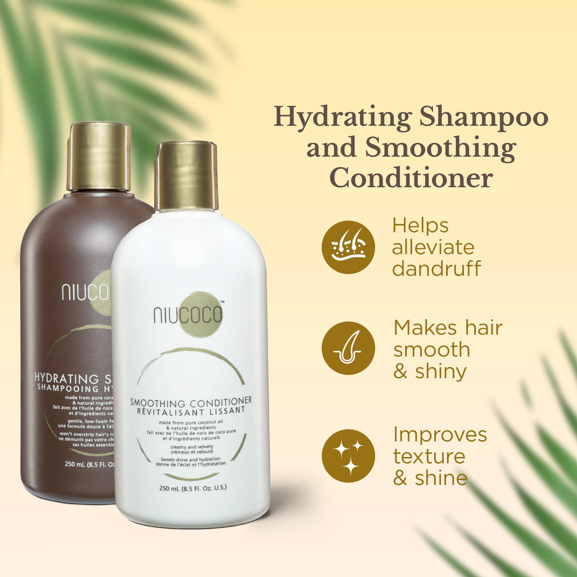 Organic Coconut Oil Shampoo & Conditioner Set - 100% Natural, Chemical-Free, Sulfate-Free Hair Care (250ml) - Perfect for Dry, Damaged Hair & Scalp Nourishment at Home or Salon