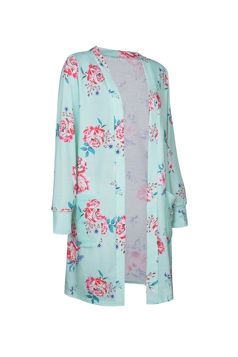 Minishion Women's Floral Print Long Sleeve Cardigan Sweater - Lightweight Open Front Knit Cover Up for Spring Fall Outfits, Office Wear & Casual Layering
