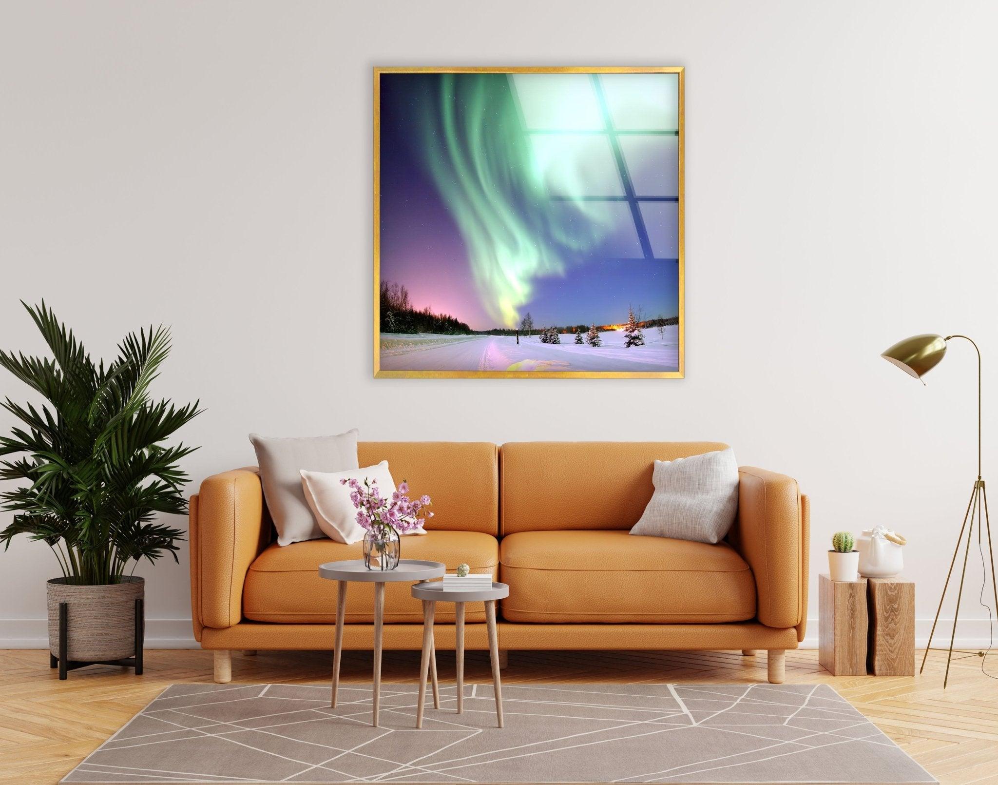 Aurora Borealis Turquoise Glass Wall Art - Handmade Northern Lights Decor for Living Room, Bedroom & Office - Stunning Blue Green Glass Mosaic for Home & Gifts