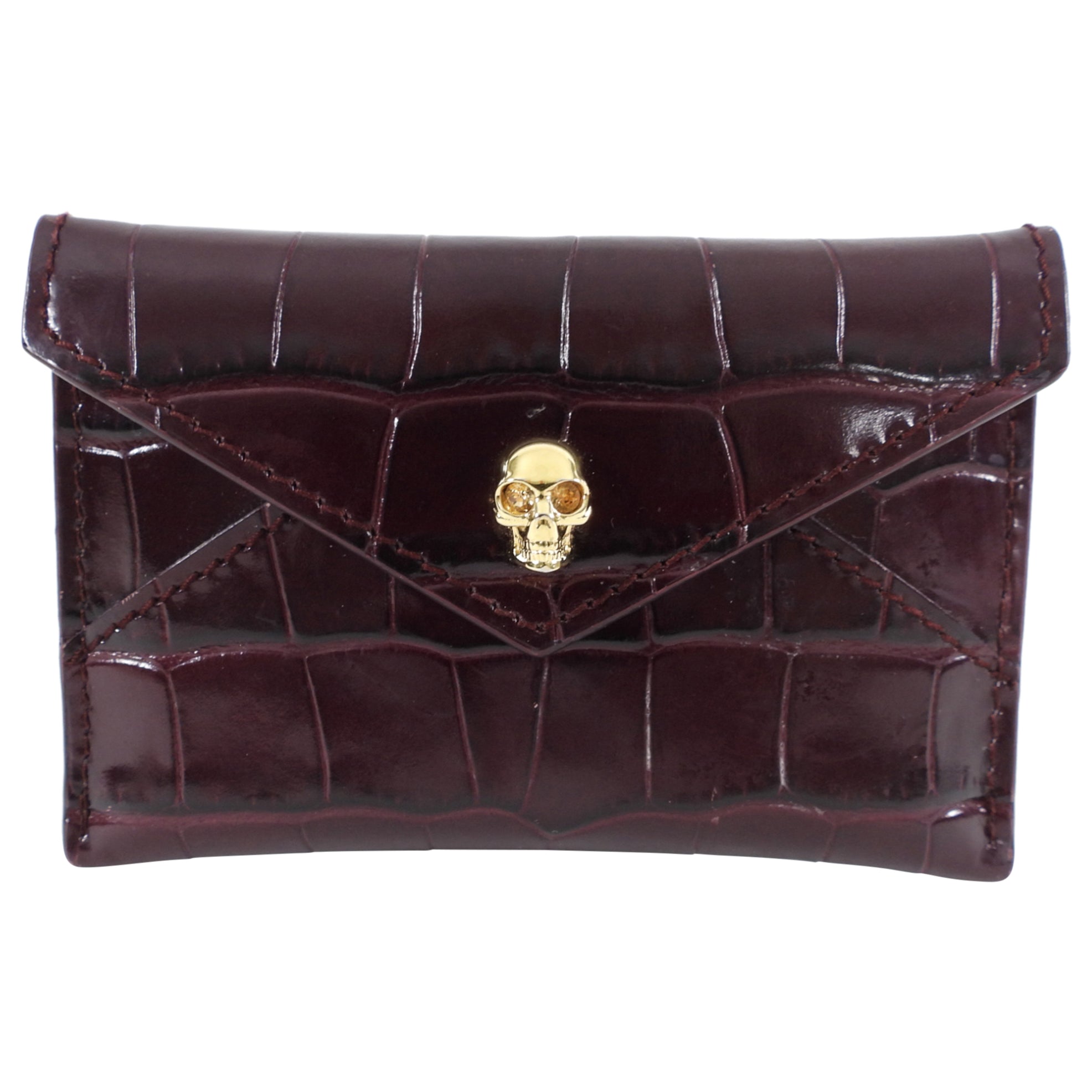 Alexander McQueen Genuine Leather Burgundy Embossed Coin Wallet for Men - Stylish Slim Card Holder & Money Clip for Everyday Use, Travel, and Gifts