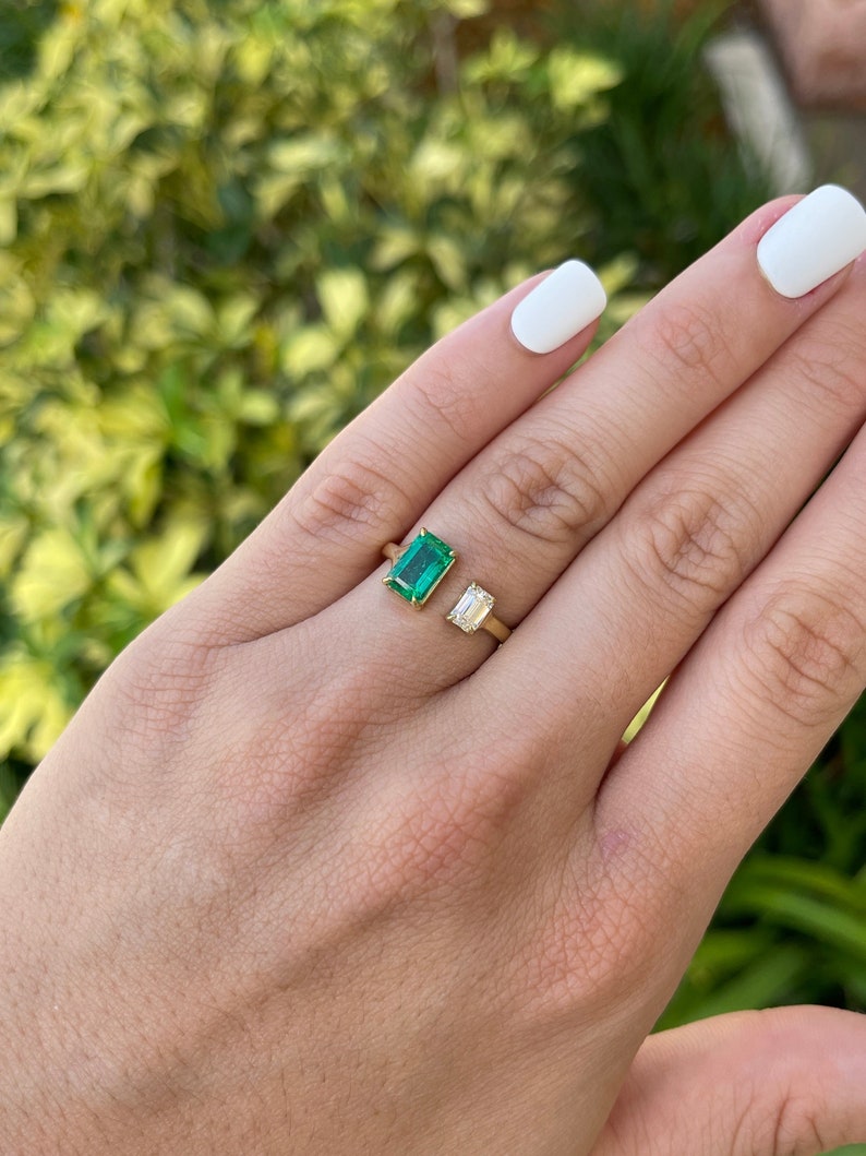 2.06tcw 18K Gold AAA Top Grade Emerald & Diamond Toi Et Moi Two Stone Engagement Ring for Women - Perfect for Proposal, Wedding, Anniversary & Special Occasions