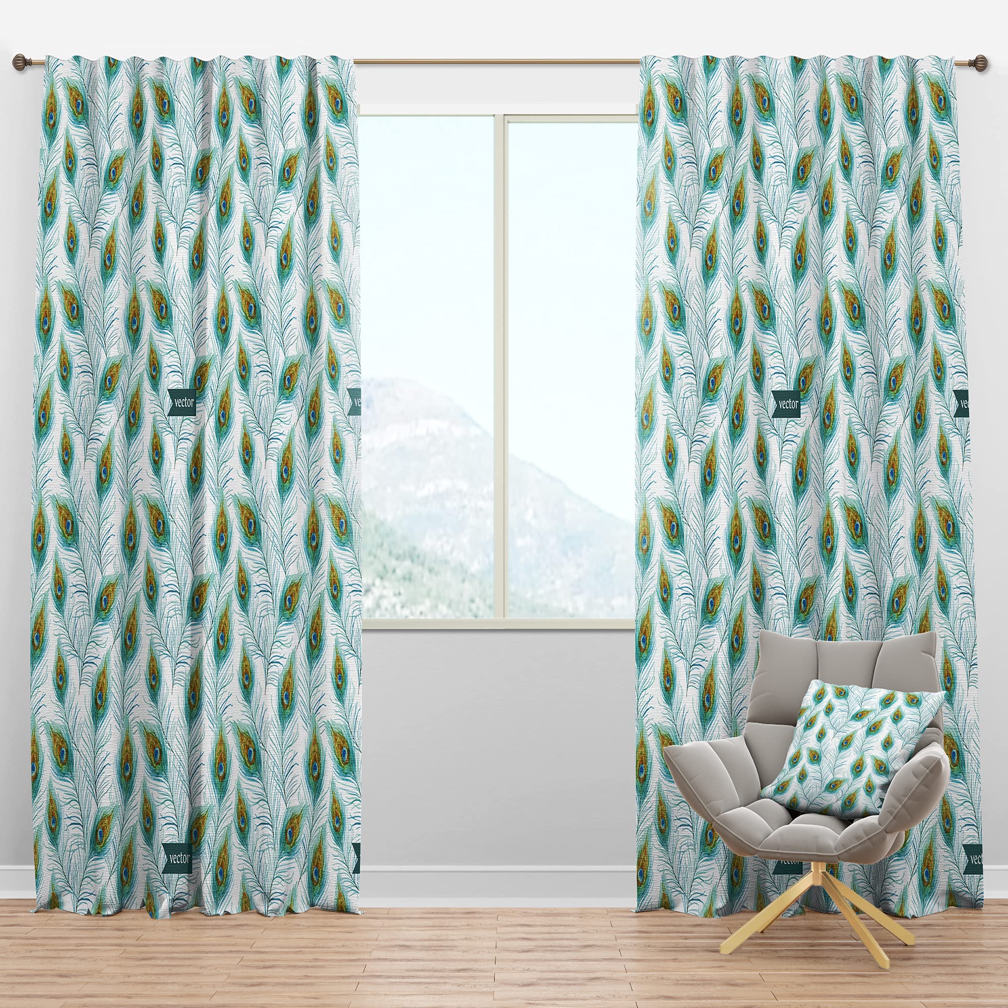 DesignQ Blackout Curtains 'Peacock Feather' - Thermal Insulated Room Darkening Drapes for Bedroom & Living Room - Single Panel 52x84 Inches - Perfect for Light Control, Privacy & Energy Efficiency