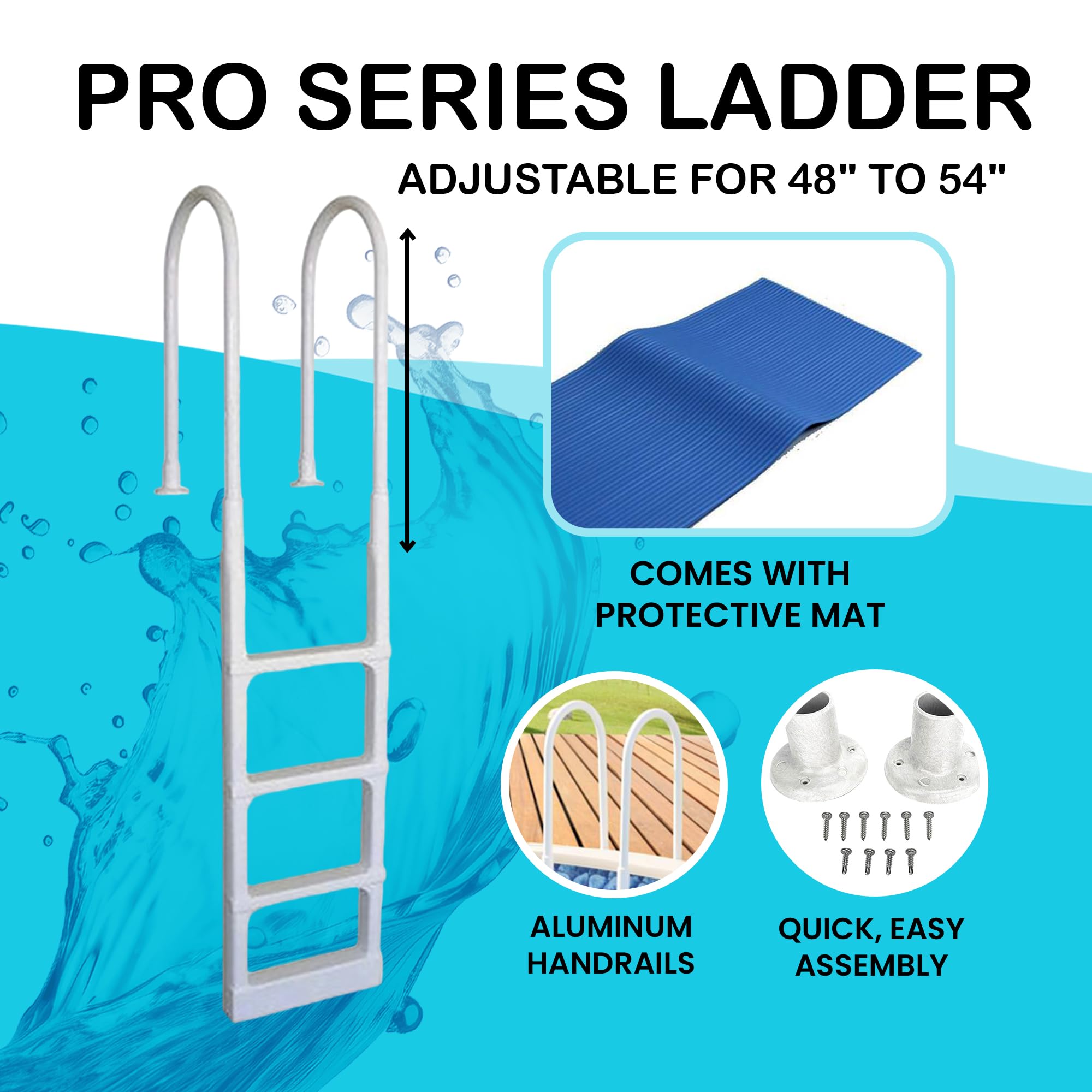 ProSeries In-Pool Deck Ladder for 48-54 Inch Above Ground Swimming Pools - Heavy Duty White Safety Ladder for Easy Pool Entry & Exit | Perfect for Backyard, Inground & Residential Pools