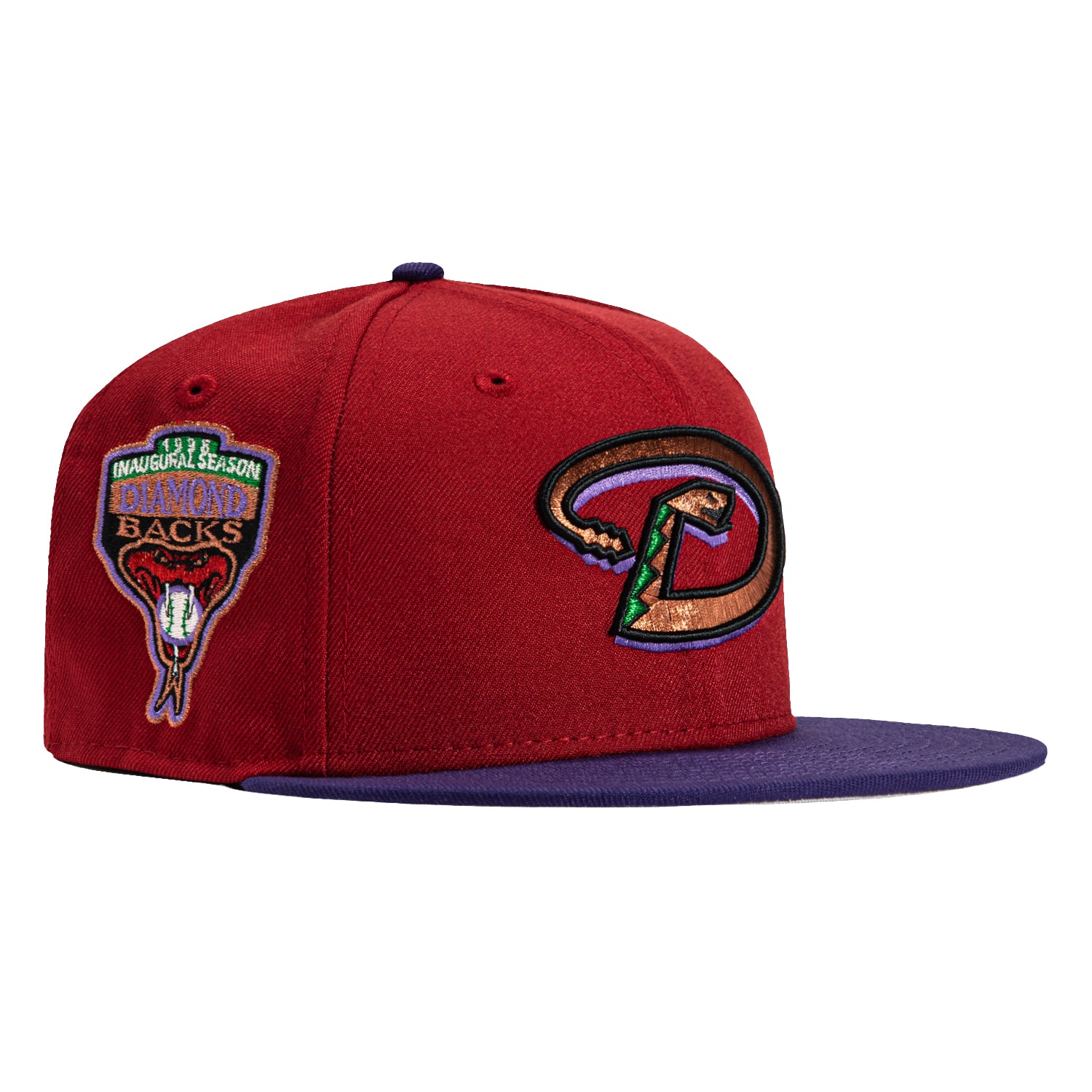 New Era 59Fifty MLB Arizona Diamondbacks Inaugural Patch Snapback Hat - Sedona Red & Purple | Official Licensed Baseball Cap for Fans & Collectors | Perfect for Games, Tailgating & Streetwear Fashion