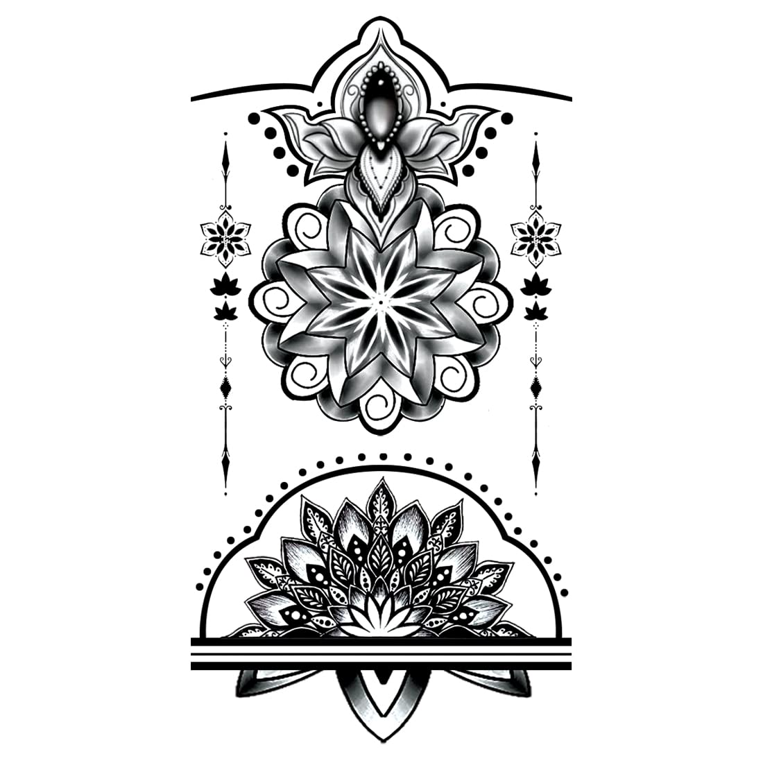 Waterproof Floral Mandala Temporary Tattoos for Women & Men - Long Lasting Fake Body Art for Parties, Festivals & Beach Vacations