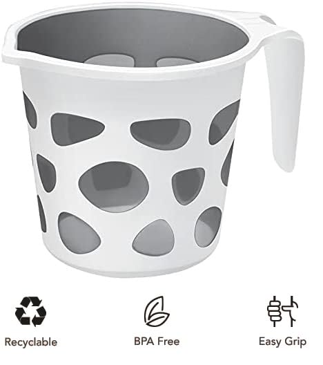 Premium BPA-Free Plastic Bath Mug - 50oz Designer Duplex Bathroom Accessory for Camping, Travel & Home Use (Black, 1 Pack) - Durable Water Cup for Shower, Bathing & Outdoor Activities