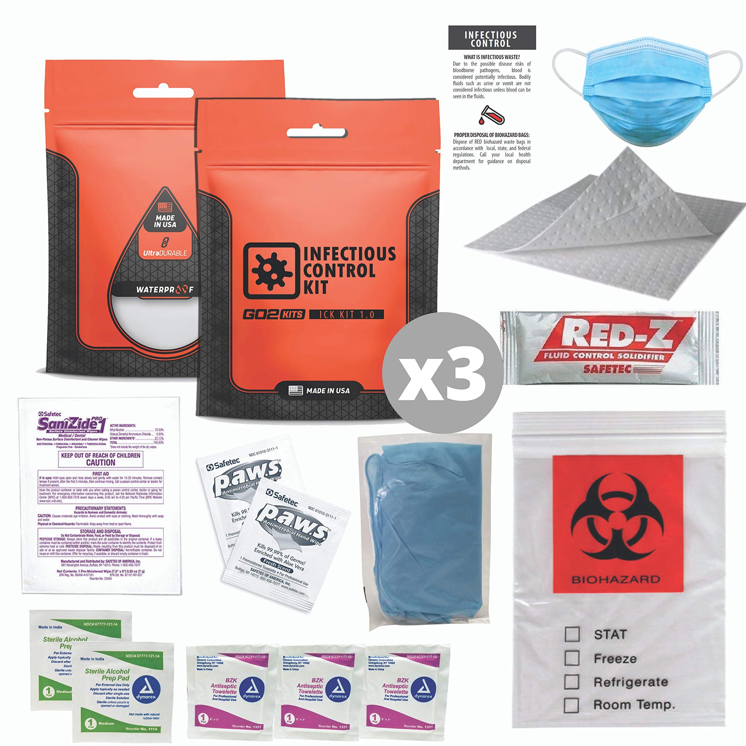 Go2Kits Infectious Control Kit - 3 Pack with PPE, Isolation Tools & Disposal Supplies | Hospital-Grade Protection for Healthcare, Home & Travel Safety