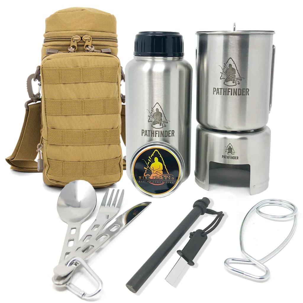 The Pathfinder School Stainless Steel Water Bottle & Cooking Kit - Survival Gear for Camping, Hiking, and Outdoor Adventures