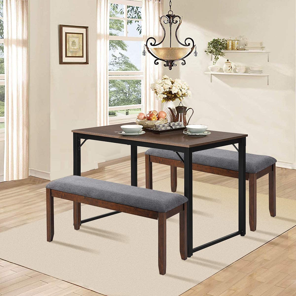 SAFSTAR Upholstered Ottoman Dining Table Bench with Rubber Wood Frame, 47.5 x 15.5 x 19.5 Inches, Wooden Bench for Dining Room, Living Room, Hallway, Bedroom, Perfect for Small Spaces and Cozy Corners (2)