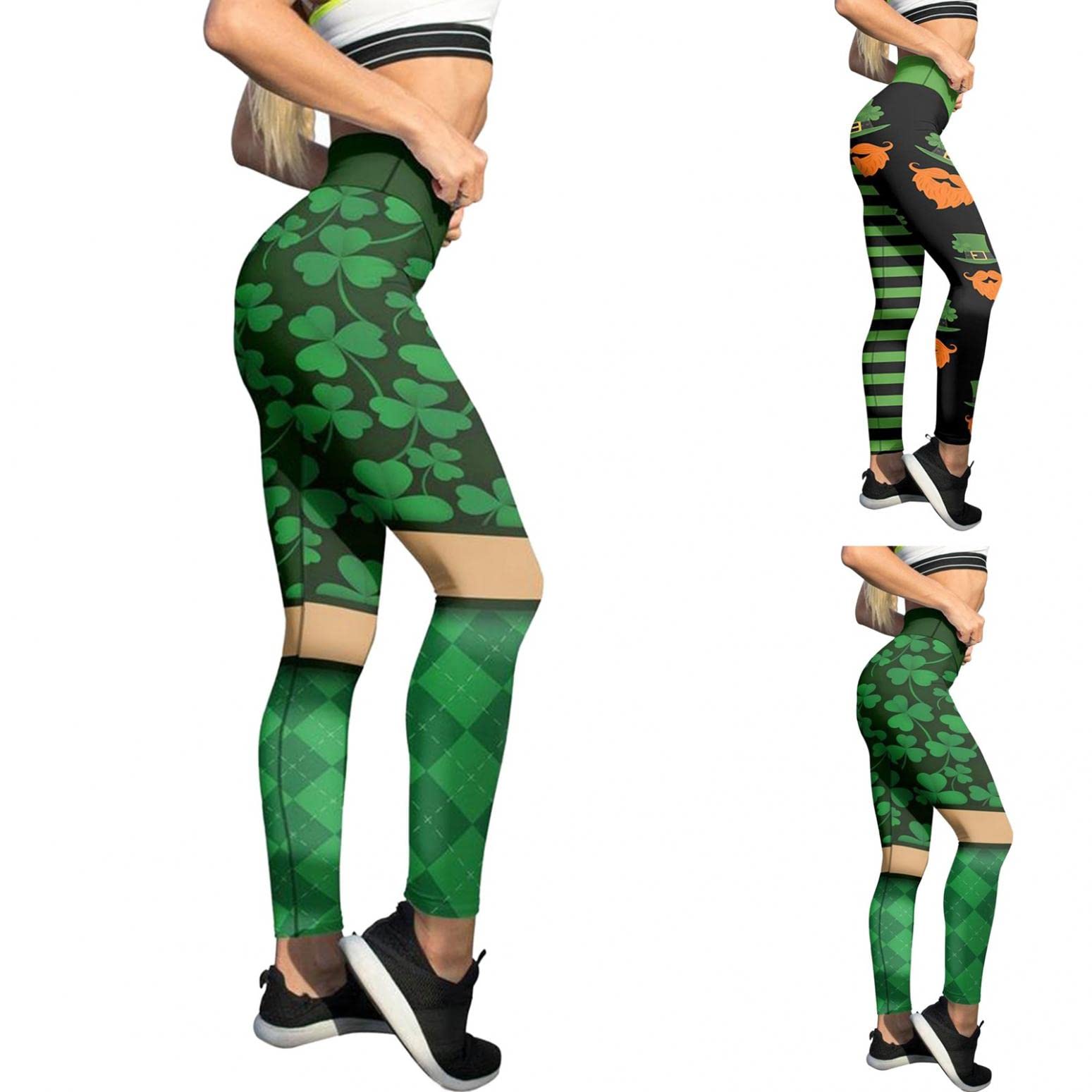 IGETELY Women's Green Tummy Control High Waisted Yoga Pants - Shamrock Printed Buttery Soft Leggings for St. Patrick's Day | Perfect for Workouts, Yoga & Casual Wear