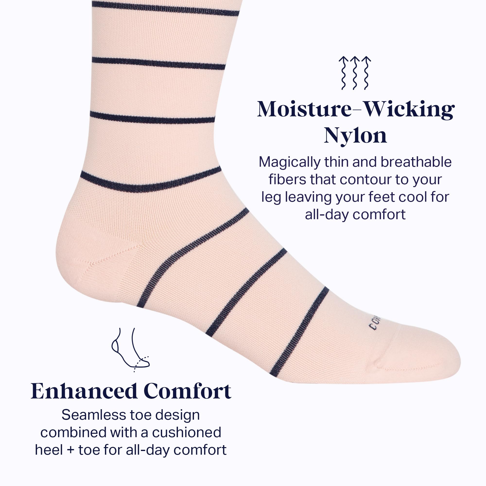Comrad Nylon Knee High Compression Socks 15-20mmHg - Soft Breathable Graduated Support Socks for Men & Women - Perfect for Running, Travel & Circulation Support