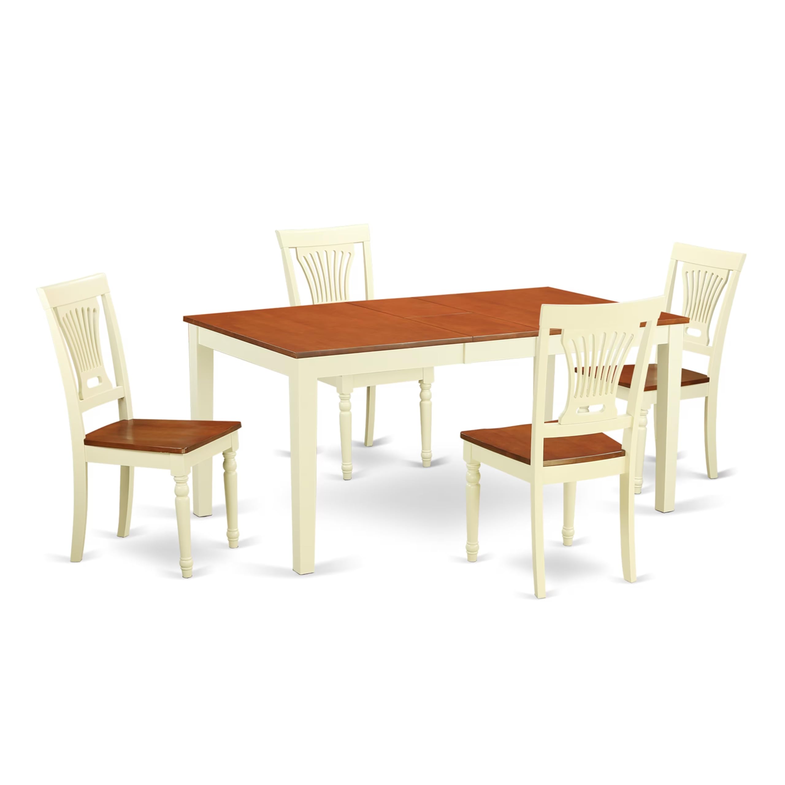 East West Furniture 5-Piece Dinette Set for 4 - Rectangle Dining Table with Butterfly Leaf & 4 Chairs, 36x66 Inch, Buttermilk & Cherry - Perfect for Small Kitchens, Breakfast Nooks, and Compact Dining Spaces