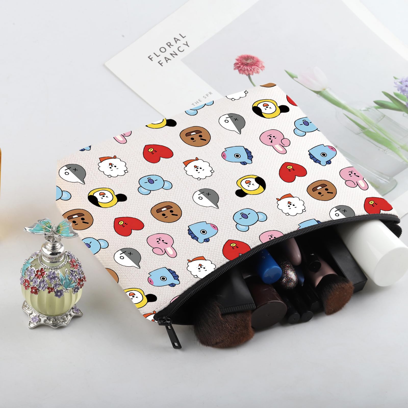 BT-21 K-Pop Makeup Bag - BTS Inspired Cosmetic Pouch for ARMY Fans | Korean Group Merch | Waterproof Zipper Travel Organizer for Cosmetics & Accessories | Perfect Gift for K-Pop Album Collectors & Concert Goers