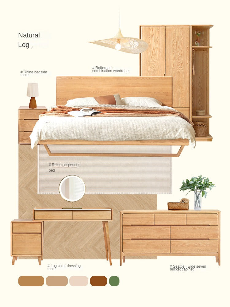 Solid Oak Wood 3-Drawer Nightstand with Lock - Bedside Table for Bedroom, Living Room & Office Storage