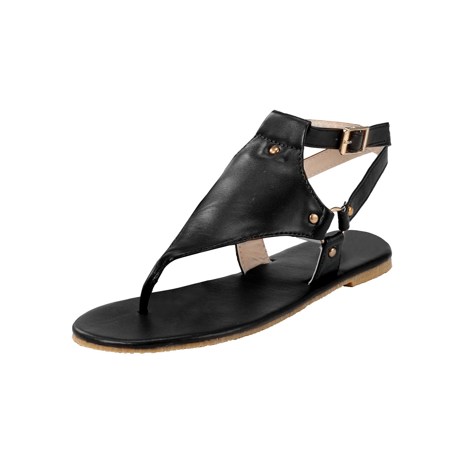 Women's Open Toe Buckle Strap Flat Sandals - Comfortable Beach Flip Flops for Ladies - Green Size 7 | Perfect for Summer, Vacation, and Casual Wear