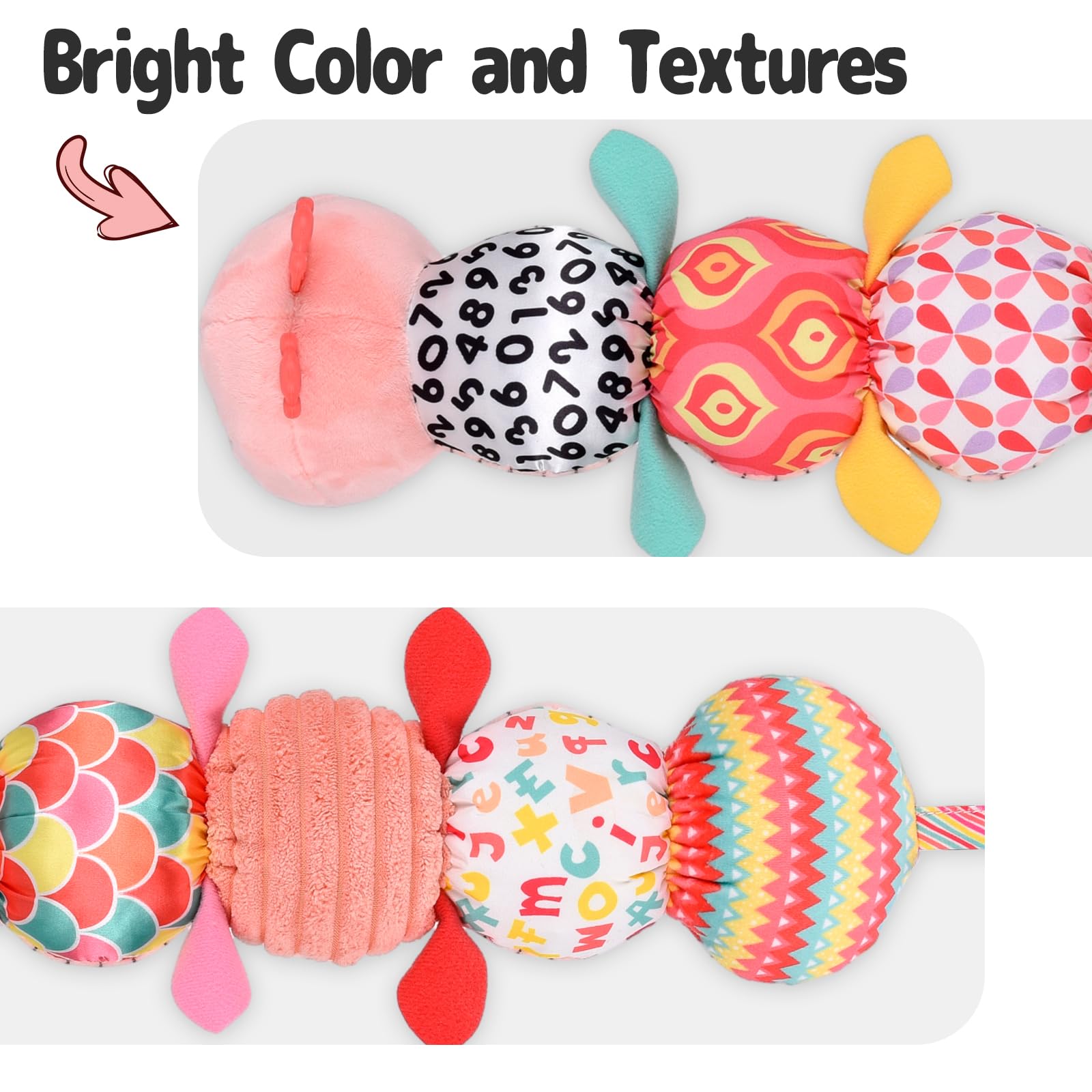 Soft Musical Stuffed Caterpillar Toy for Babies 0-12 Months - Multi-Sensory Developmental Activity Toy with Crinkle, Rattle & Textures (Pink) - Perfect for Tummy Time, Sensory Play & Early Learning
