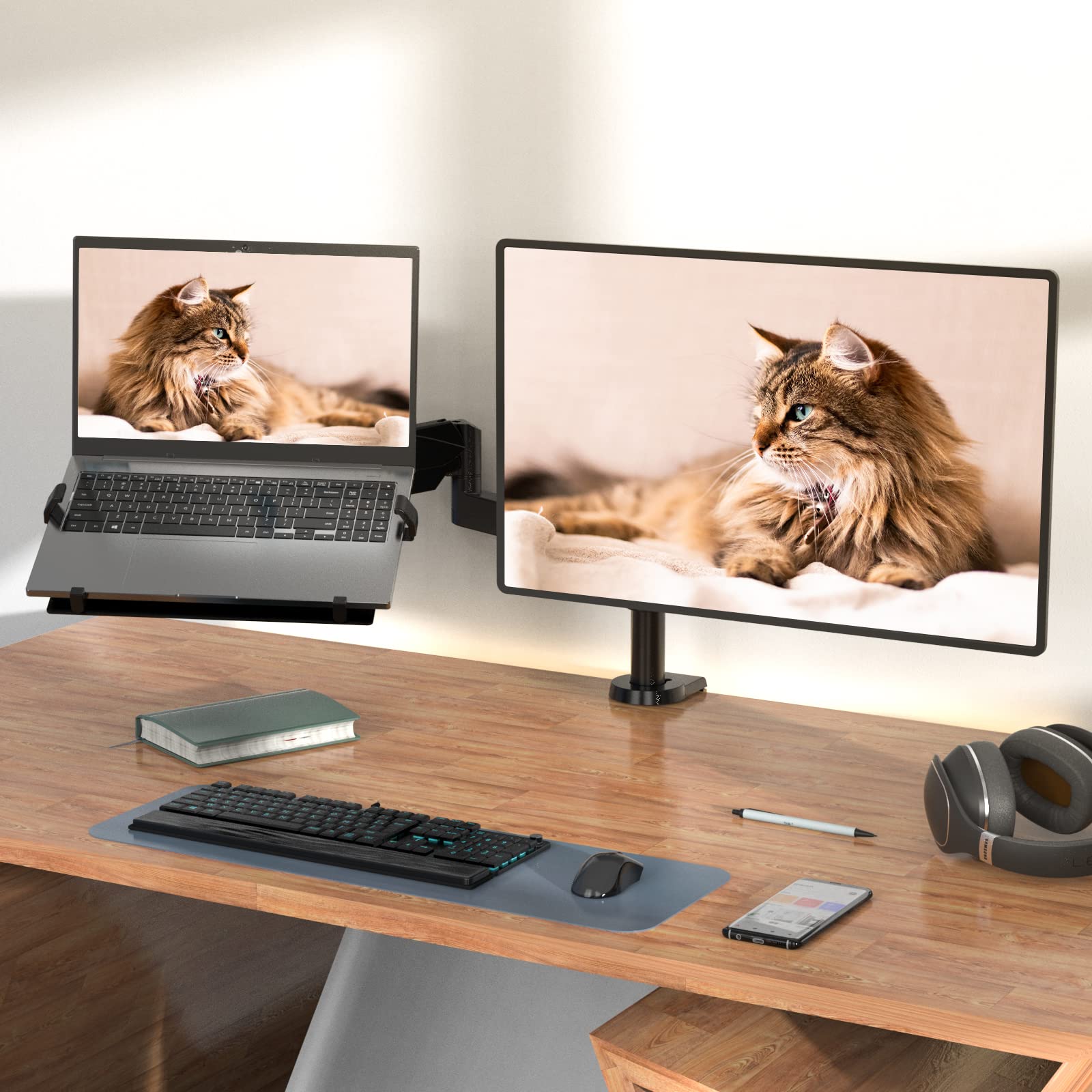 WALI Gas Spring Monitor & Laptop Mount Stand - Adjustable Arm for 15.6