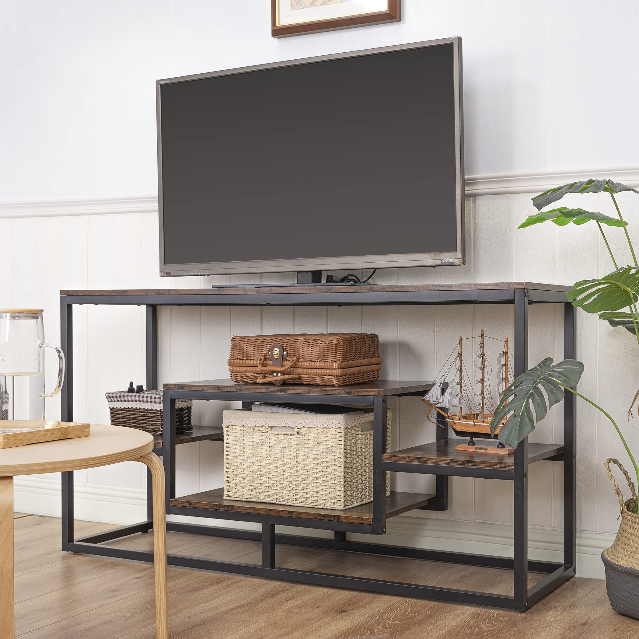 **Becko Rustic Brown TV Stand for 50-60 Inch TVs - Farmhouse Entertainment Center with Storage Shelves, Industrial Media Console Table for Living Room - Perfect for Home Theater & Modern Farmhouse Decor**