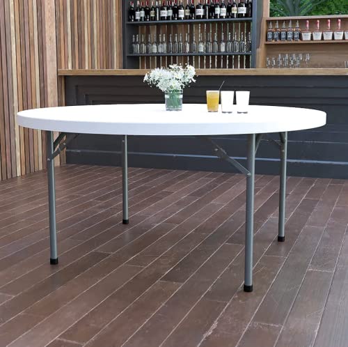 7-Pack 5-Foot Round Heavy-Duty Granite White Plastic Folding Tables - Indoor/Outdoor Use for Dining, Kitchen, Picnics, Events & Portable Bar Setup
