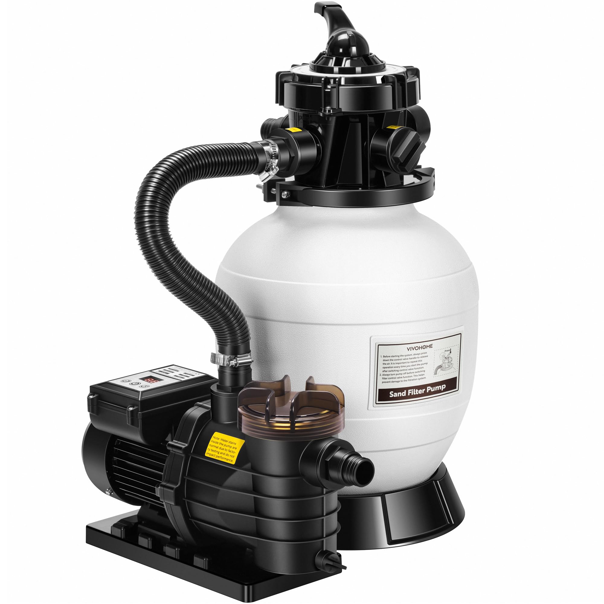 VIVOHOME 12 Inch Sand Filter Pump with Timer, 2087 GPH for 10000 Gallon Above Ground Pools, 7-Way Valve & 28.7 lb Sand Capacity – Perfect for Backyard Swimming Pool Maintenance & Water Filtration