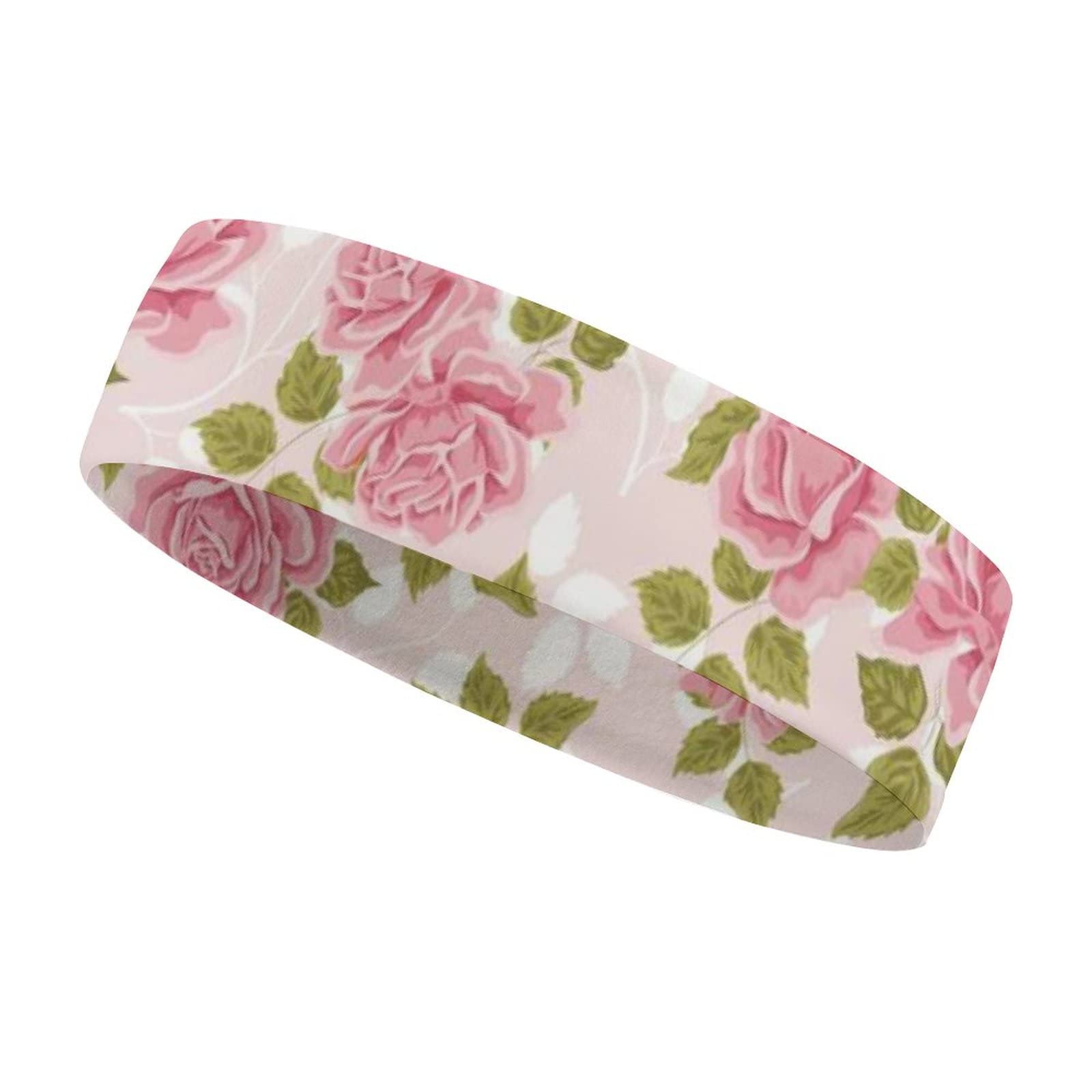 Stretchy Absorbent Sports Headband - Soft Workout Sweat Bands for Women, Cute Pink Rose Flower Hairband for Fitness, Yoga & Running - Stay Dry & Stylish During Exercise