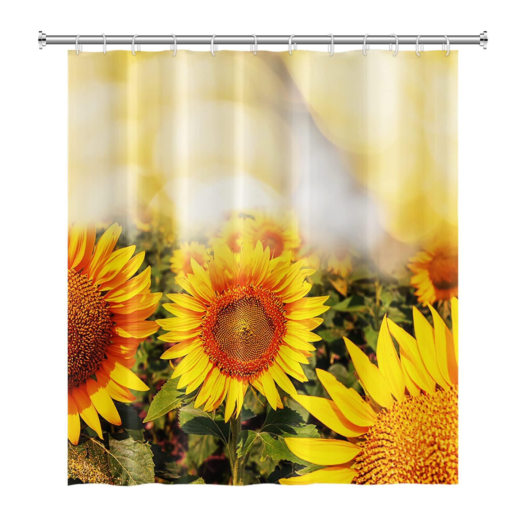 Yeele Sunflower Shower Curtain - Waterproof Polyester Bathroom Decor with 12 Hooks, 36x72 Inches - Nature Landscape Bokeh Design for Summer & Fall Harvest Festival - Perfect for Farmhouse, Rustic, or Boho Bathroom Decor