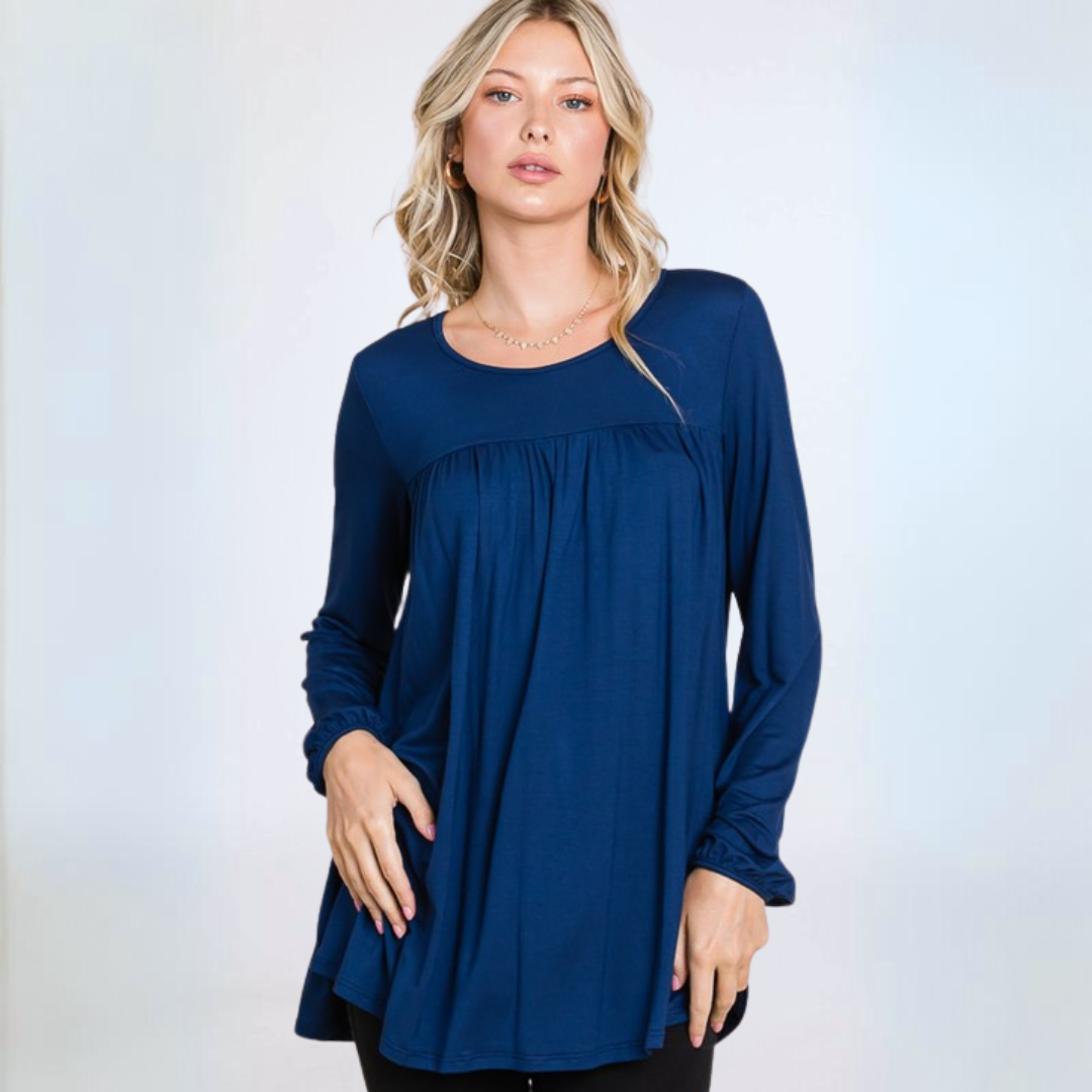 Premium USA-Made Jersey Knit Long Sleeve Tunic Top for Women - Soft Stretchy Comfort Wear for Work, Casual Outfits & Layering