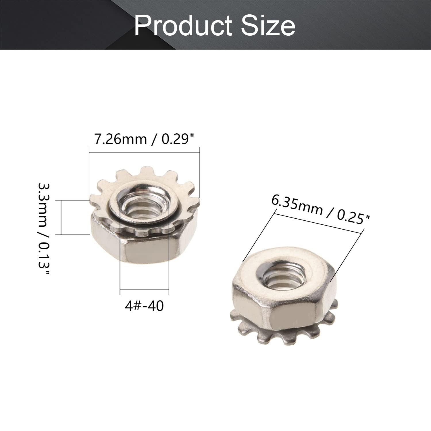 MroMax 4#-40 K-Lock Nuts, 100Pcs 304 Stainless Steel Keps Lock Nuts - Silver Hardware Fasteners for Machinery, Furniture & Electrical Appliances | Secure Fastening Solution for DIY Projects & Industrial Use