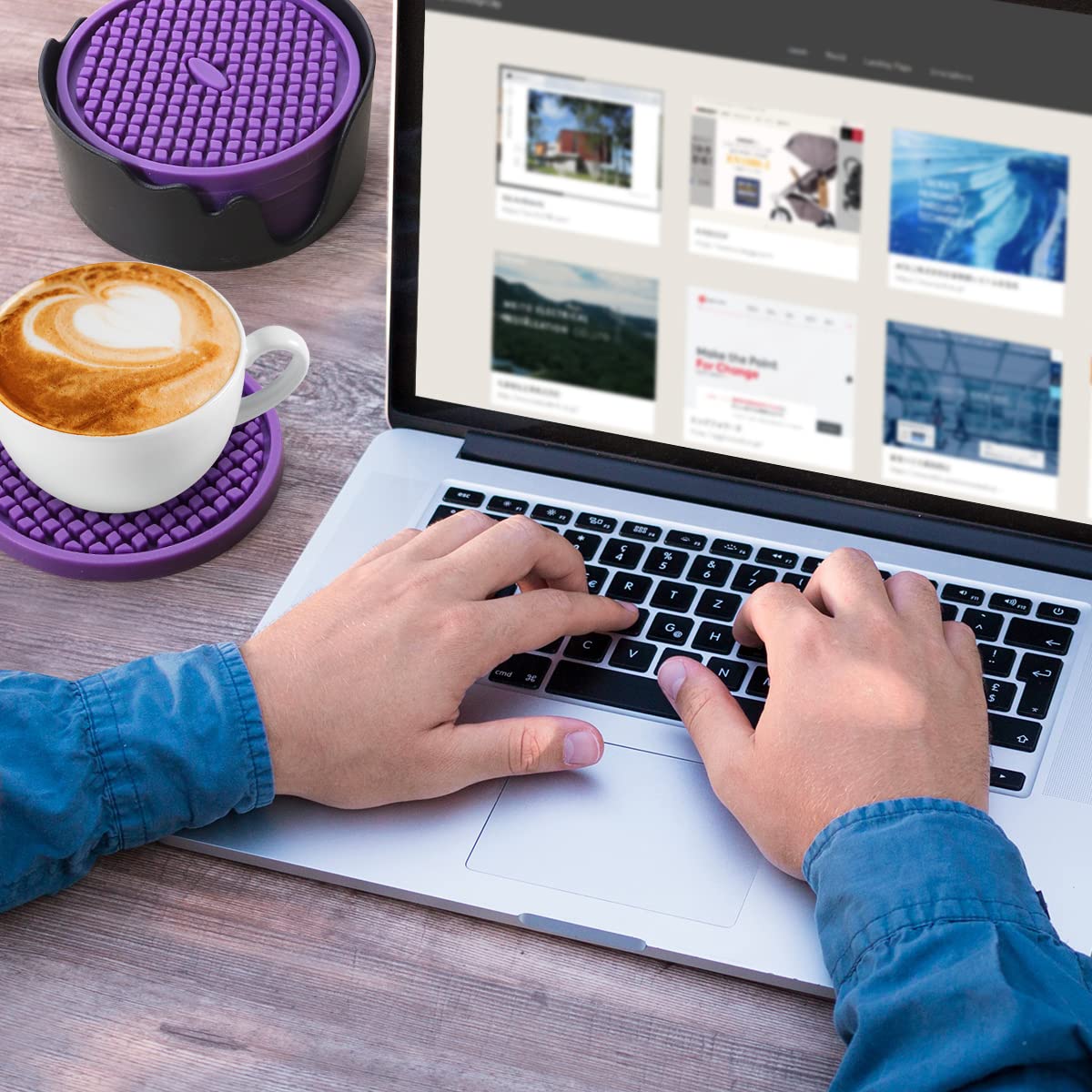 ME.FAN Premium Silicone Coasters Set of 6 - Thickened Non-Slip Drink Coasters with Holder - Waterproof Cup Mats for Coffee, Wine & Beverages - Protect Tables from Stains & Heat Damage (Navy Blue) - Perfect for Home, Office, Party & Outdoor Use