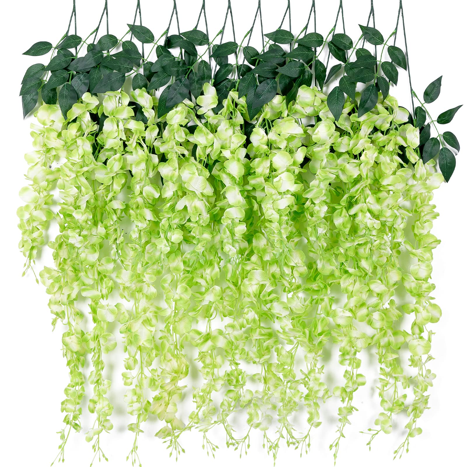 3.18 Feet Artificial Silk Wisteria Vine Hanging Flowers - 6 Pack Green Rattan Silk Wedding Decor for Home, Garden & Party Decoration