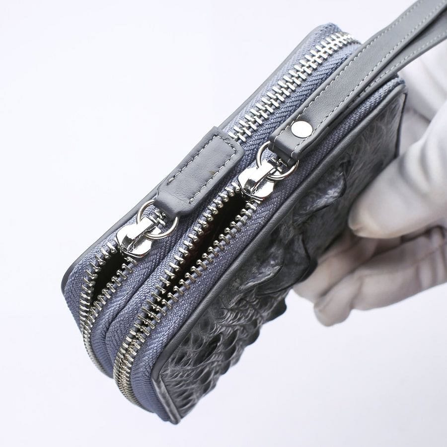 Premium Light Gray Genuine Crocodile Leather Wallet for Men - Slim RFID Blocking Bifold Wallet with Money Clip - Perfect for Business, Travel & Everyday Use
