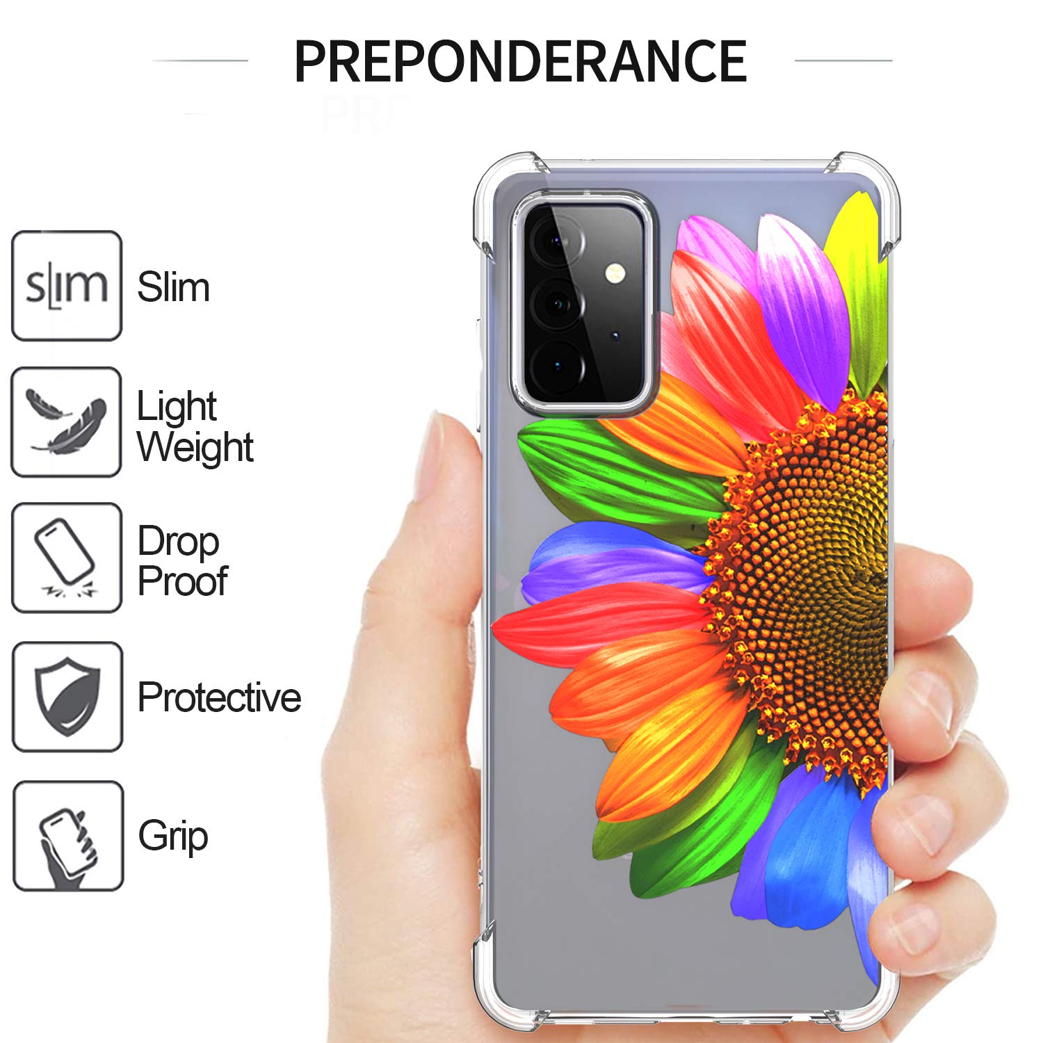 Designed for Samsung Galaxy A72 Case - Slim Flexible TPU Clear Phone Cover with Sunflower Design | Perfect for Everyday Protection & Style