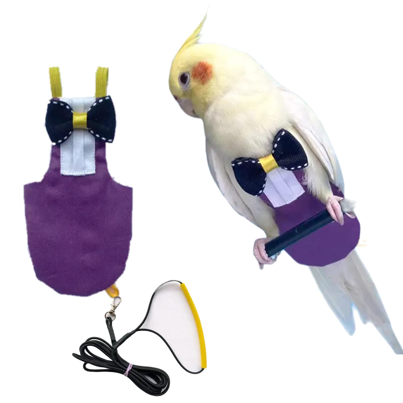 Parrot Diaper Harness & Flight Suit for Small Birds - Adjustable Leash for Cockatiels, Conures, Lovebirds - Soft Washable Bird Training Clothes with Liner (Size S, Purple) - Perfect for Indoor Play, Travel & Potty Training