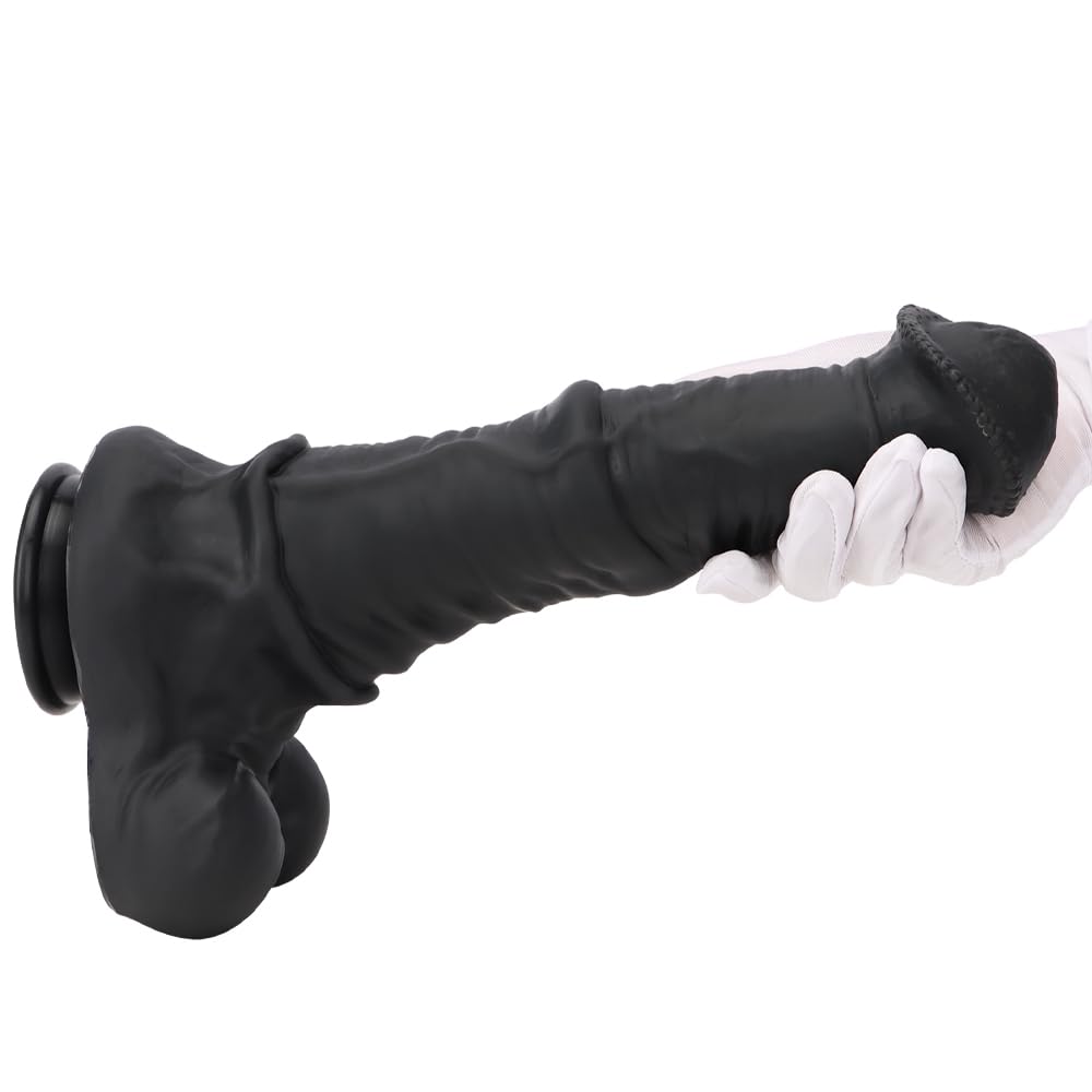 XXXL Black Realistic Silicone Horse Cock Dildo - Extra Large Animal-Themed Adult Toy for G-Spot, Prostate & Anal Stimulation | Safe for Men, Women & Couples | Great for BDSM, Roleplay & Solo Play (Black-XXXL)
