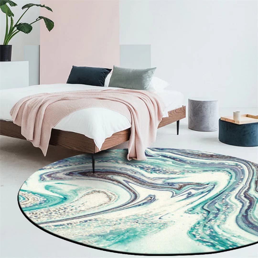 Non-Slip Distressed Marble Pattern Round Area Rug - 3 Feet Diameter Vintage Floor Carpet for Living Room, Bedroom & Laundry Room - Perfect for Boho Decor, Cozy Spaces and High-Traffic Areas