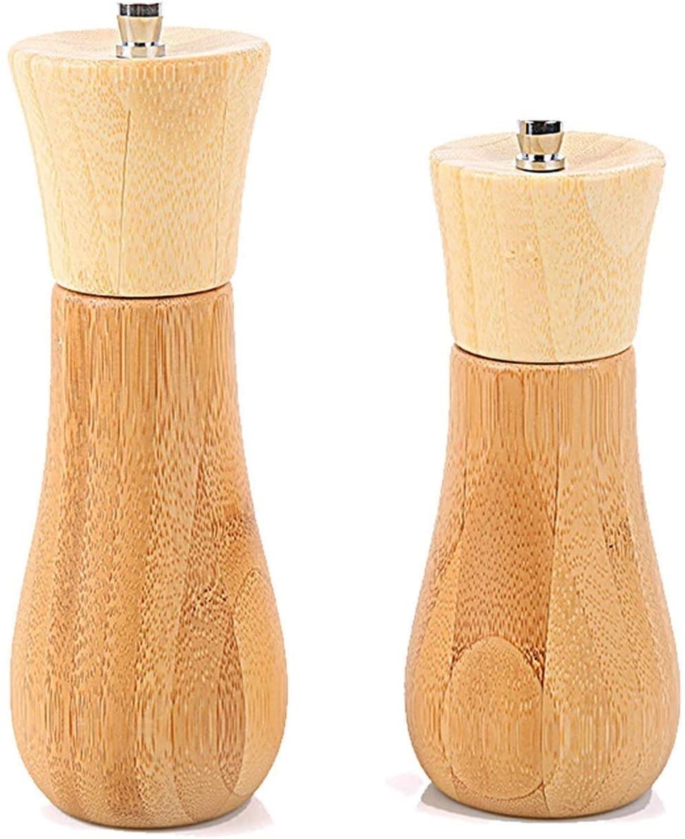 Premium Bamboo Salt and Pepper Grinder Set - Adjustable Ceramic Mill for Fresh Sea Salt & Peppercorns - Refillable Kitchen Spice Shakers for Cooking, Dining & Gifting (Set of 2)