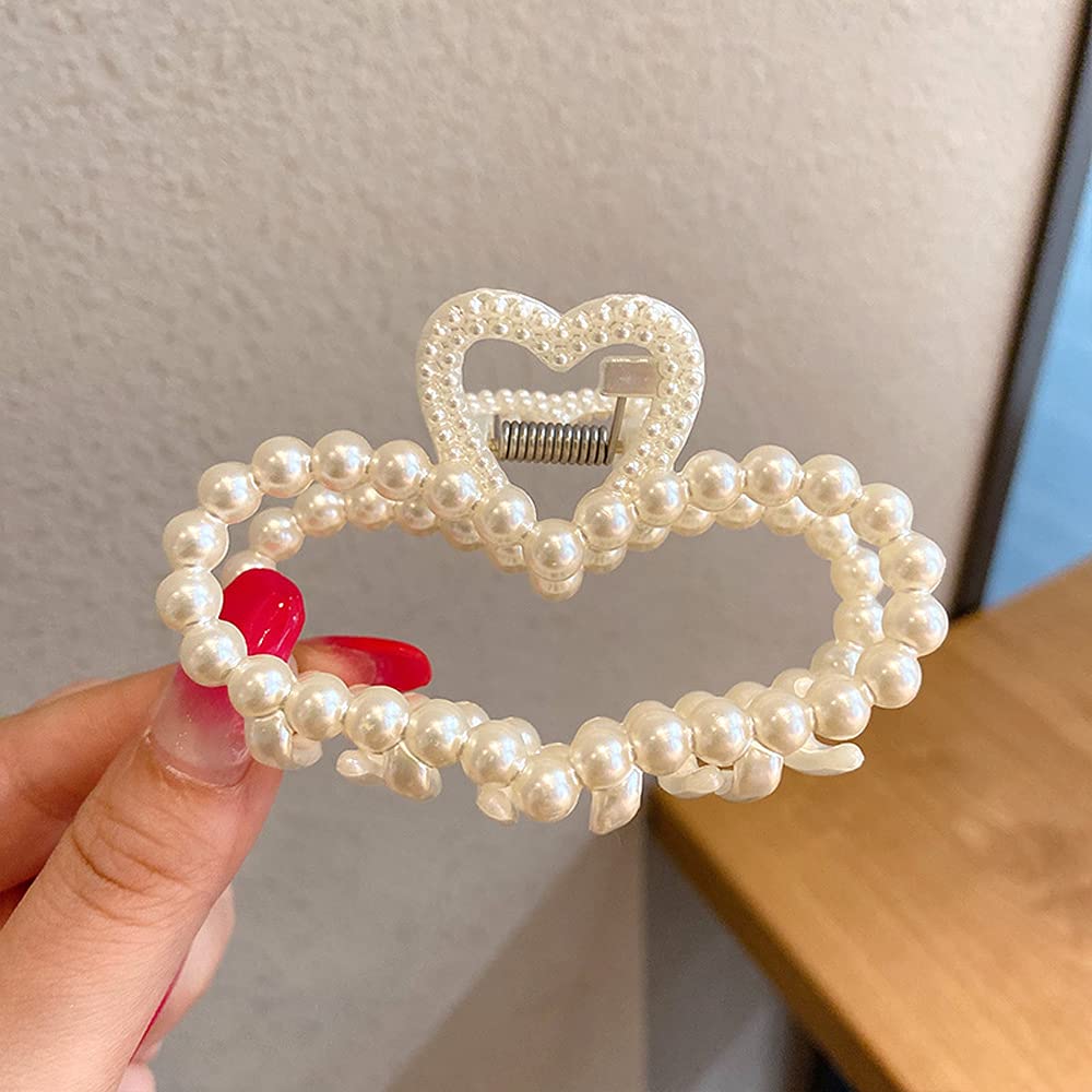 Champagne Pearl Hair Claw Clips - Medium Non-Slip Barrettes for Women, Vintage Hair Clamps with Decorative Pearls, Hair Accessories & Styling Tools - Perfect for Weddings, Parties and Everyday Wear