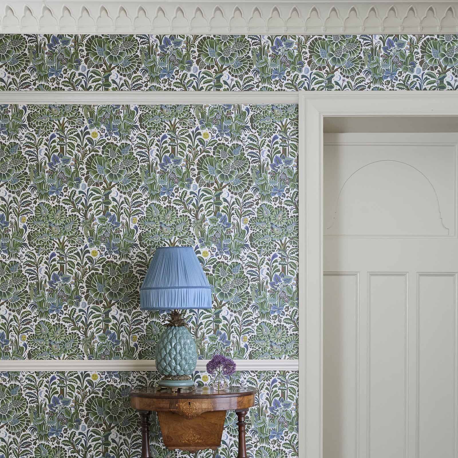 MOON GARDEN Wallpaper - Premium Peel and Stick Wallpaper in Verde Green - Perfect for Bedroom, Living Room, Nursery & Home Decor